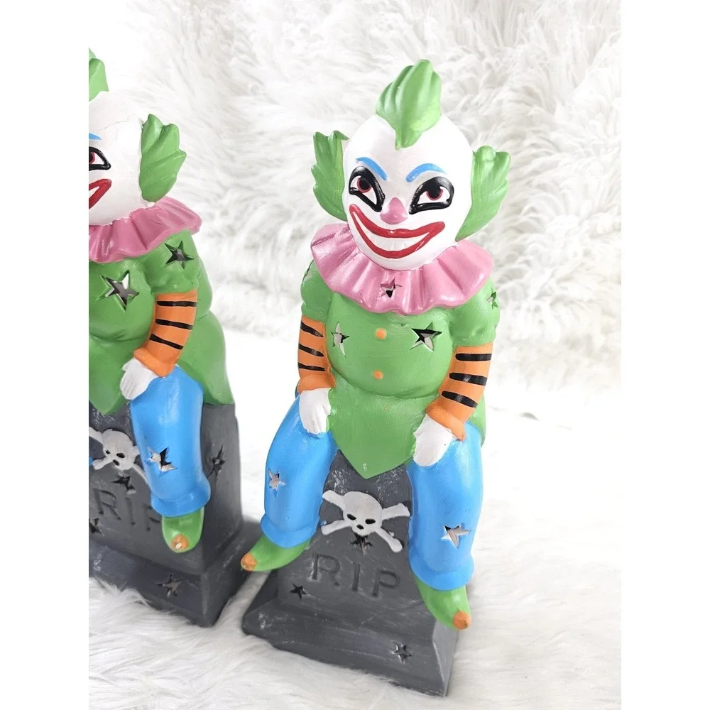 2 Rare Killer Clowns Halloween Decor Discontinued Light Up Table Circus Clown